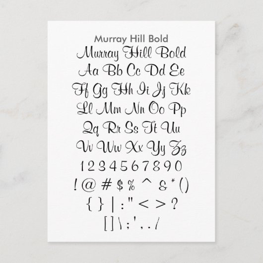 Murray Hill Bold - Zazzle Font Sampler Sheet Briefkaart (Voorkant)