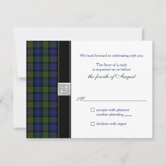 Murray of Atholl Tartan Huwelijksreactie RSVP Kaartje (Voorkant)