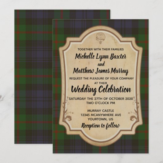 Murray Tartan Wedding Invitation Kaart (Voorkant / Achterkant)