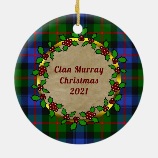 Murray van Atholl Clan Badge & Tartan Persoonlijk Keramisch Ornament (Achterkant)