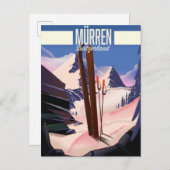 Murren Zwitserland ski poster art print. Aankondigingskaart (Voorkant / Achterkant)