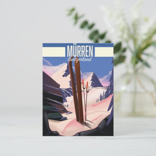 Murren Zwitserland ski poster art print. Aankondigingskaart (Staand voorkant)
