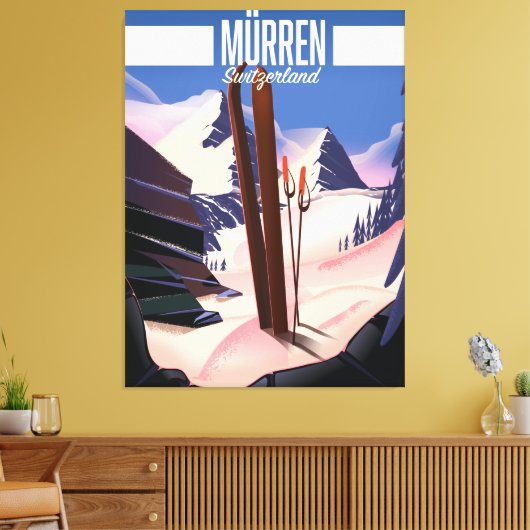 Murren Zwitserland ski poster art print. Canvas Afdruk (Insitu (Woonkamer))