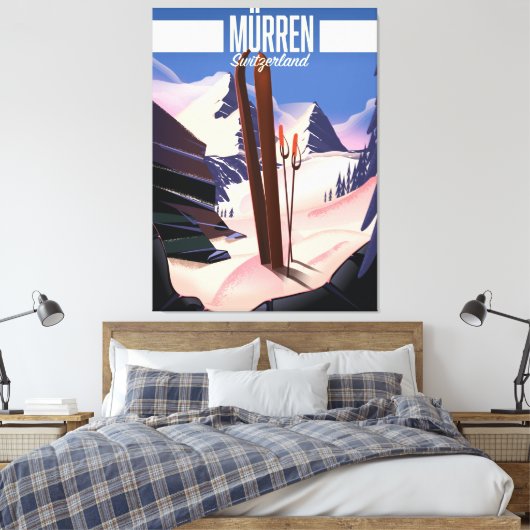Murren Zwitserland ski poster art print. Canvas Afdruk (Insitu (Slaapkamer))