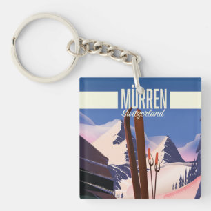 Murren Zwitserland ski poster art print. Sleutelhanger
