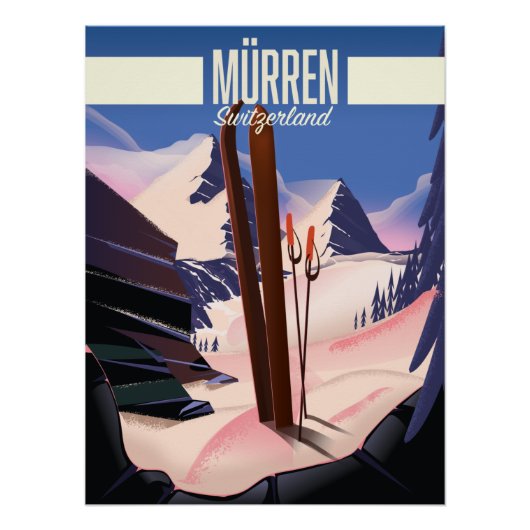 Murren Zwitserland ski-poster kunstprint. Perfect Poster (Voorkant)