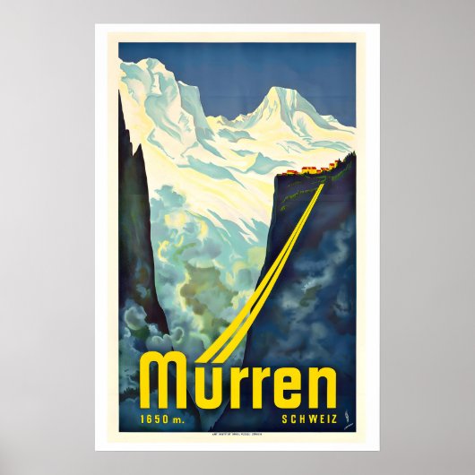 Mürren Zwitserland Vintage Skiposter Poster (Voorkant)