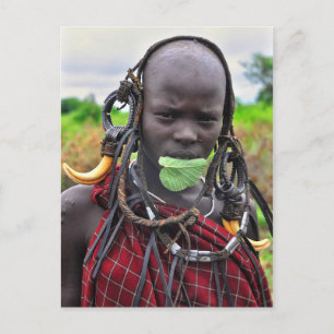 Mursi Girl met Leaf "Band-aid" Briefkaart