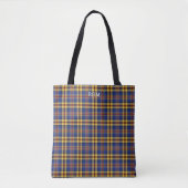 Murtaugh Clan Tartan Blauw en Goud Plaid Monogram Tote Bag (Voorkant)