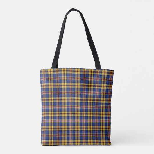 Murtaugh Clan Tartan Blauw en Goud Plaid Monogram Tote Bag (Achterkant)