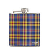 Murtaugh Tartan Monogram Blauw en Geel Plaid Heupfles (Voorkant)