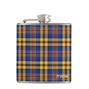 Murtaugh Tartan Monogram Blauw en Geel Plaid Heupfles