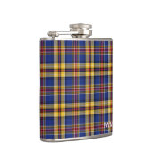 Murtaugh Tartan Monogram Blauw en Geel Plaid Heupfles (Rechts)