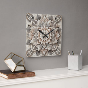 Murugi Home Decor Bloemen Acryl Vierkante Klok