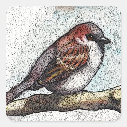 Mus: Vogel, Waterverf, Stenen, Stenen Vierkante Sticker (Voorkant)