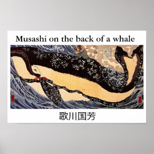 Musashi op de achterkant van een walvis poster