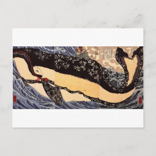 Musashi op de achterkant van een walvis van Utagaw Briefkaart