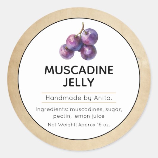 Muscadine Jam of Jelly Canning Jar Label (Voorkant)