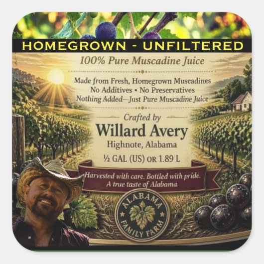 Muscadine-sap-etiket Vierkante Sticker (Voorkant)