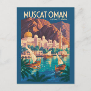 Muscat Oman Illustratie Reis Kunst Vintage Briefkaart