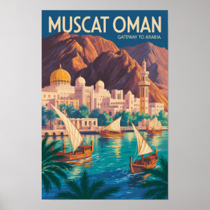 Muscat Oman Illustratie Reis Kunst Vintage Poster