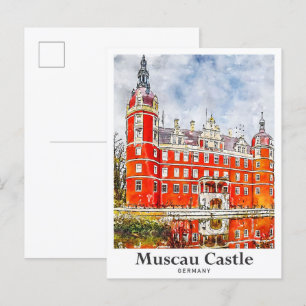 Muscau Castle Duitsland Reizen Waterverf Hand gete Briefkaart