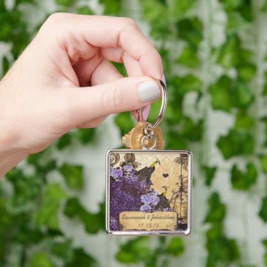 Muscial  Eggplant Peacock Damask Sleutelhanger (Hand)