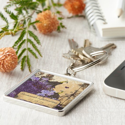 Muscial  Eggplant Peacock Damask Sleutelhanger (Zijkant)