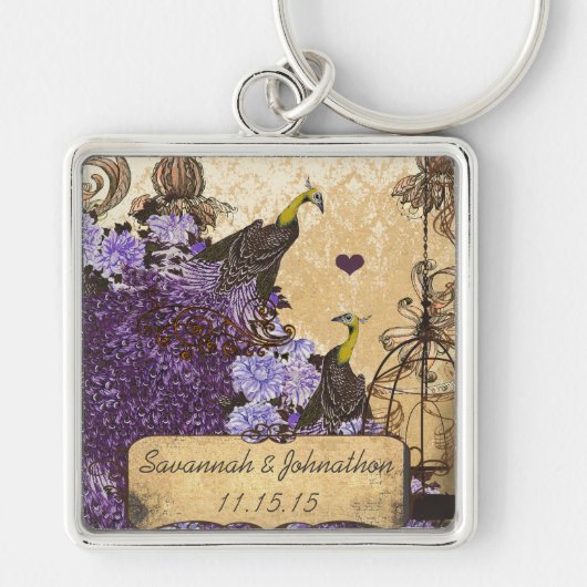 Muscial  Eggplant Peacock Damask Sleutelhanger (Voorkant)