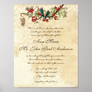 Musciale  Blauwgroen Bird Red Bloom Wedding Invite Poster