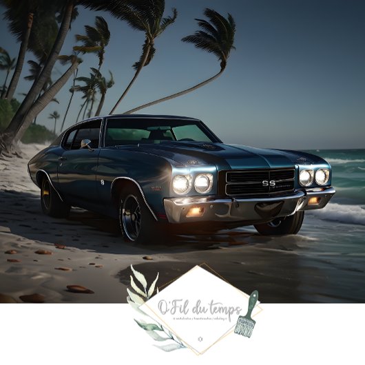 Muscle Car - Chevelle- Strand voorzijde decoupage Tissuepapier