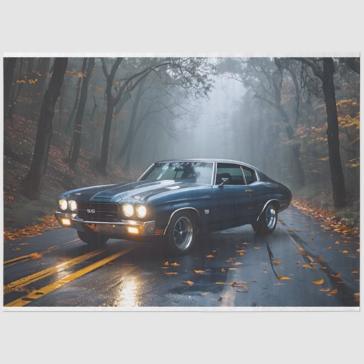  Muscle Car Herfst Forest Highway Tissuepapier (Voorkant)