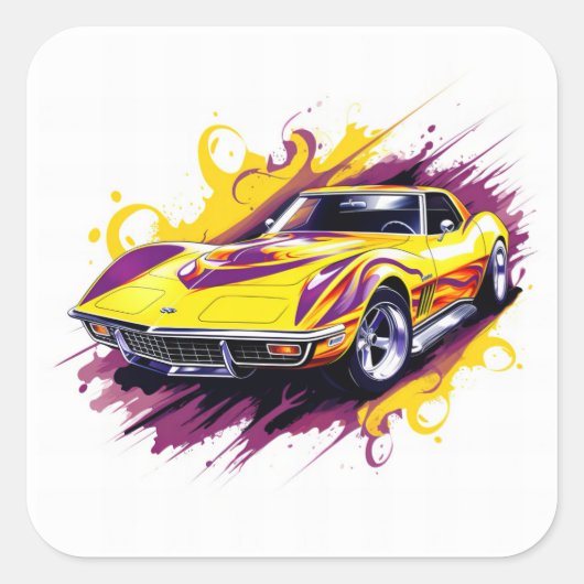 Muscle Car Vierkante Sticker (Voorkant)