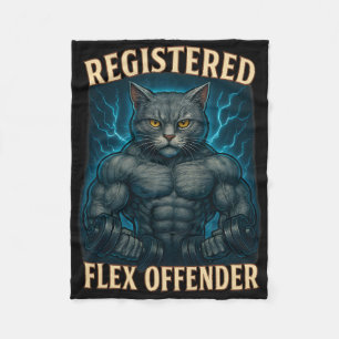 Muscle Cat Registered Flex Offender Funny Gym Meme Fleece Deken