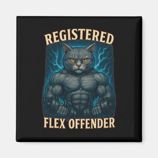 Muscle Cat Registered Flex Offender Funny Gym Meme Magneet (Voorkant)