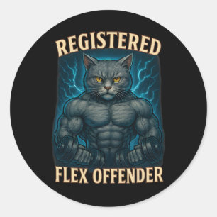 Muscle Cat Registered Flex Offender Funny Gym Meme Ronde Sticker