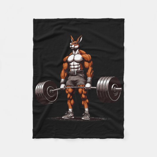 Muscle Kangaroo Deadlifting Funny Gym Gewichtheffe Fleece Deken (Voorkant)