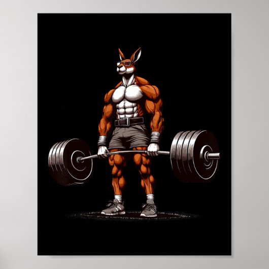 Muscle Kangaroo Deadlifting Funny Gym Gewichtheffe Poster (Voorkant)