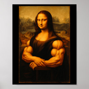 Muscle Mona Lisa Bodybuilder Gewichtheffen Gym en Poster