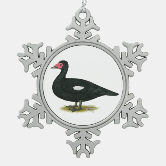 Muscovy Black Drake Tin Sneeuwvlok Ornament (Voorkant)