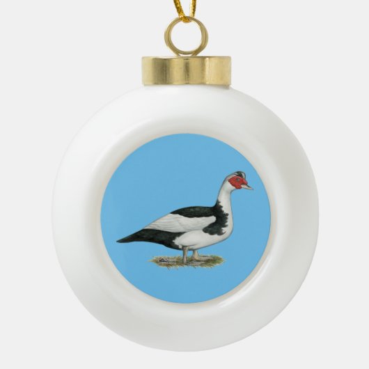 Muscovy Black Pied Drake Keramische Bal Ornament (Voorkant)