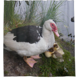 Muscovy Duck Mam en Ducklings Douchegordijn