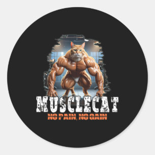 Muscular Cat – Bodybuilding Power - Geen pijn Ronde Sticker