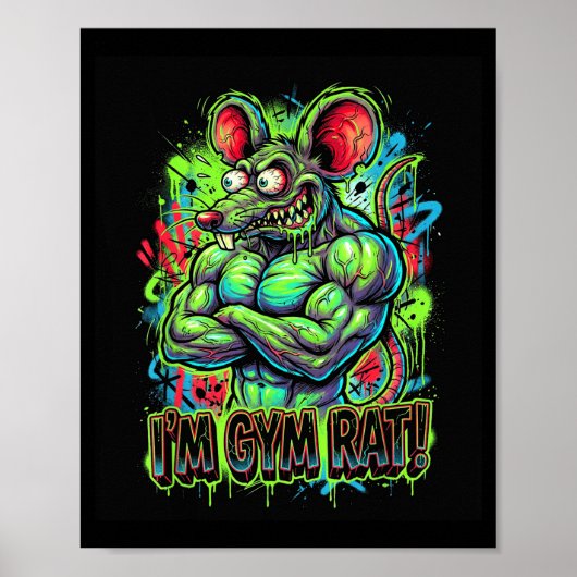 Muscular Gym Rat Bodybuilder Graffiti Workout Fitn Poster (Voorkant)