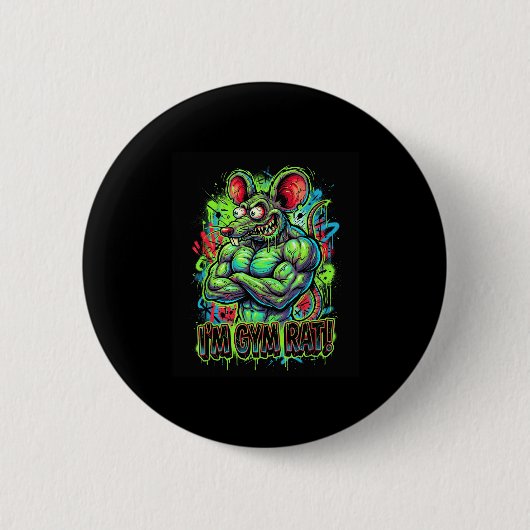 Muscular Gym Rat Bodybuilder Graffiti Workout Fitn Ronde Button 5,7 Cm (Voorkant)