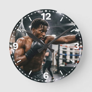 Muscular Male Boxer Punching Gym Decor Ronde Klok