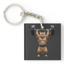 Muscular Orange Cat Gym Keychain