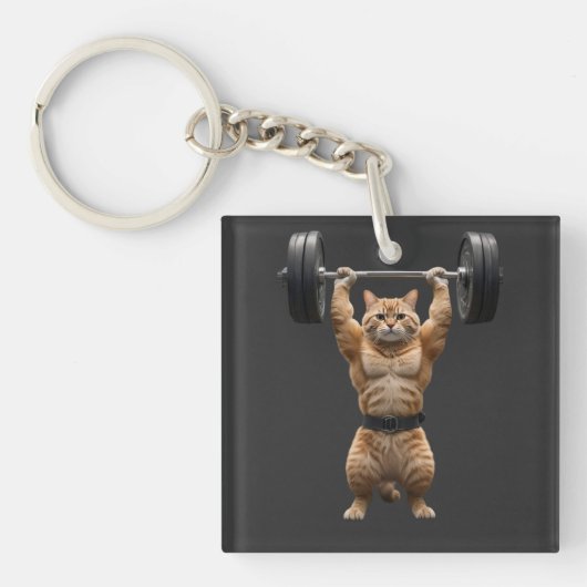 Muscular Orange Cat Gym Keychain (voorkant)