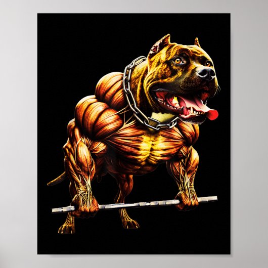 Muscular Pitbull Powerlifting Beast Gym Animal Str Poster (Voorkant)