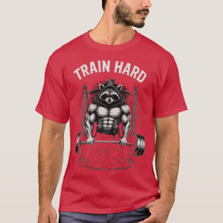 Muscular Raccoon Gym Warriorrain Hard Fitness Desi T-shirt